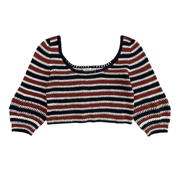 Apiece Apart Sweaters - Apiece Apart Sonora Linen Blend Stripe Crochet Crop Sweater Medium Coastal Boho